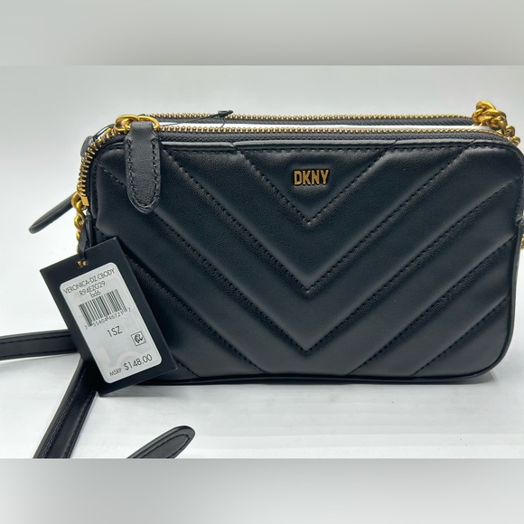 Dkny Bags Dkny Veronica Double Zip Crossbody Bag Quilted Black Faux